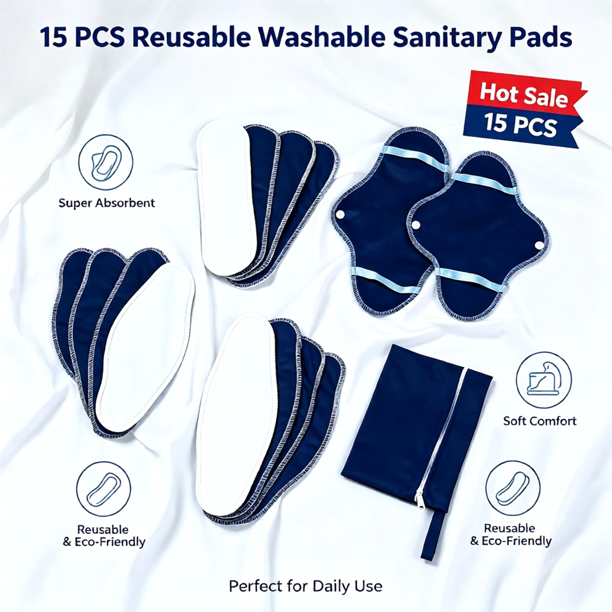 Cloth Pad Reusable - 15 قطعة من الفوط الصحية القماشية
