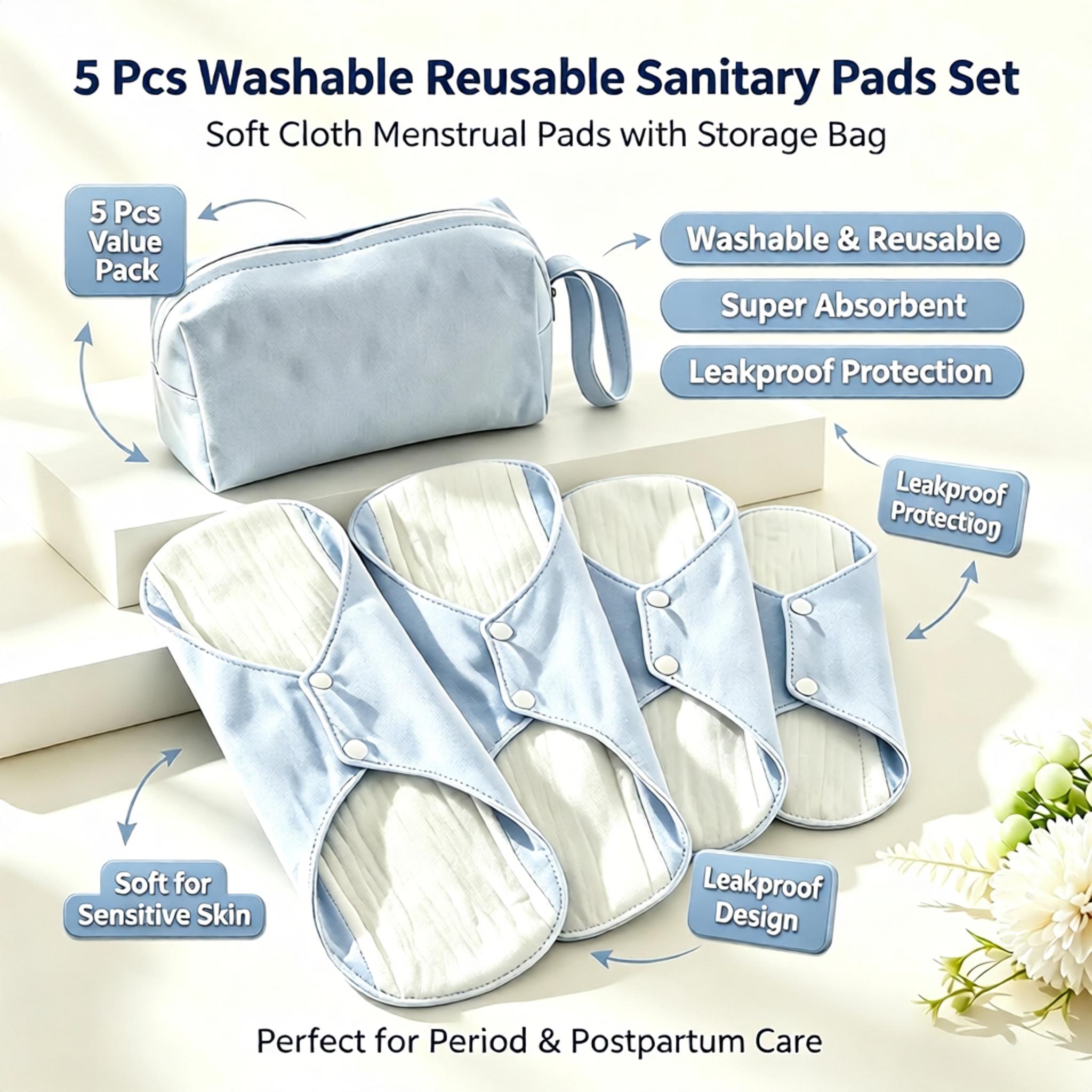 Cloth Pad Reusable - مجموعة من 5 قطع من الفوط